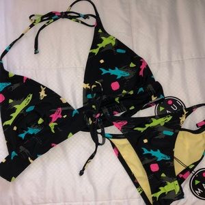 NWT Black Bikini Set With Colorful Sharks